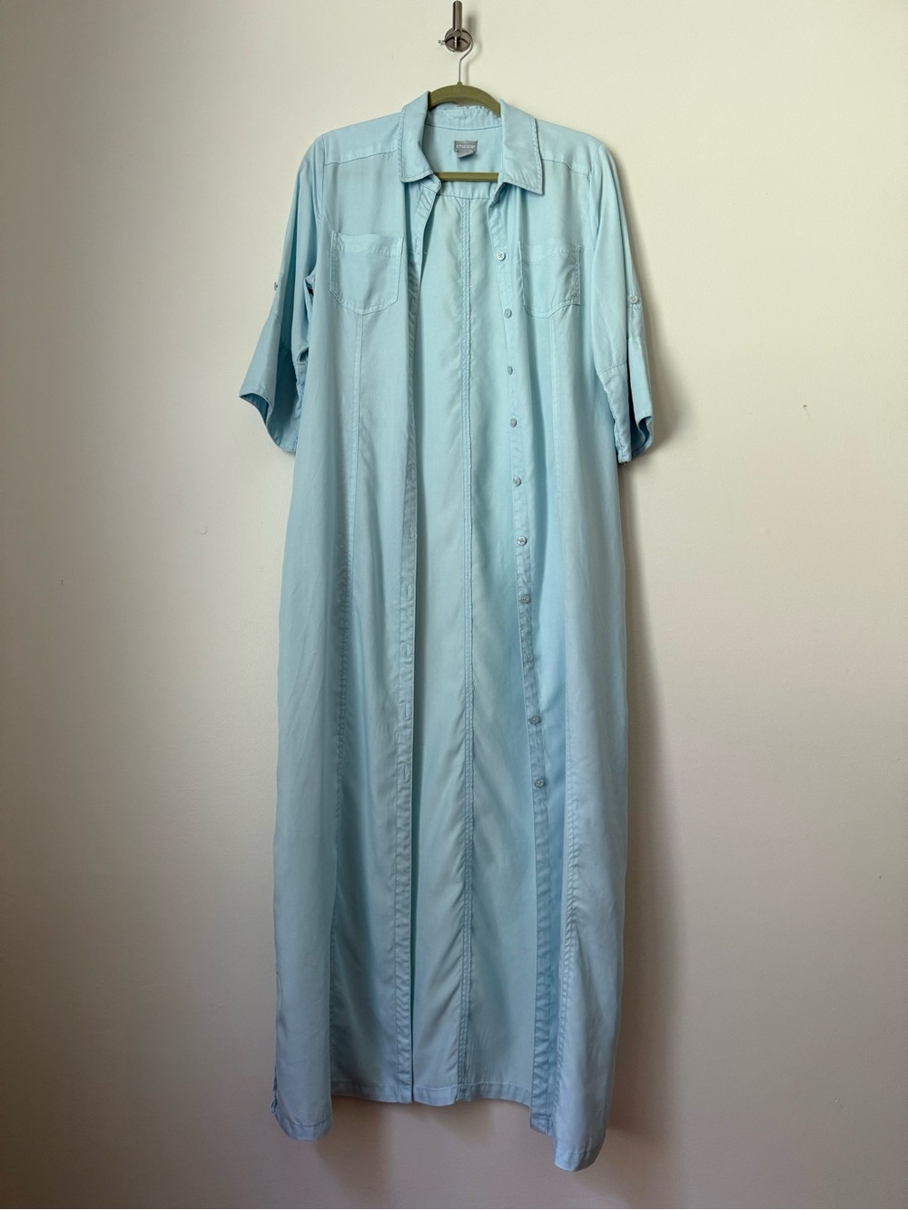 Chico's Short Sleeve Maxi Shirtdress in Light Sky Blue Size 1
